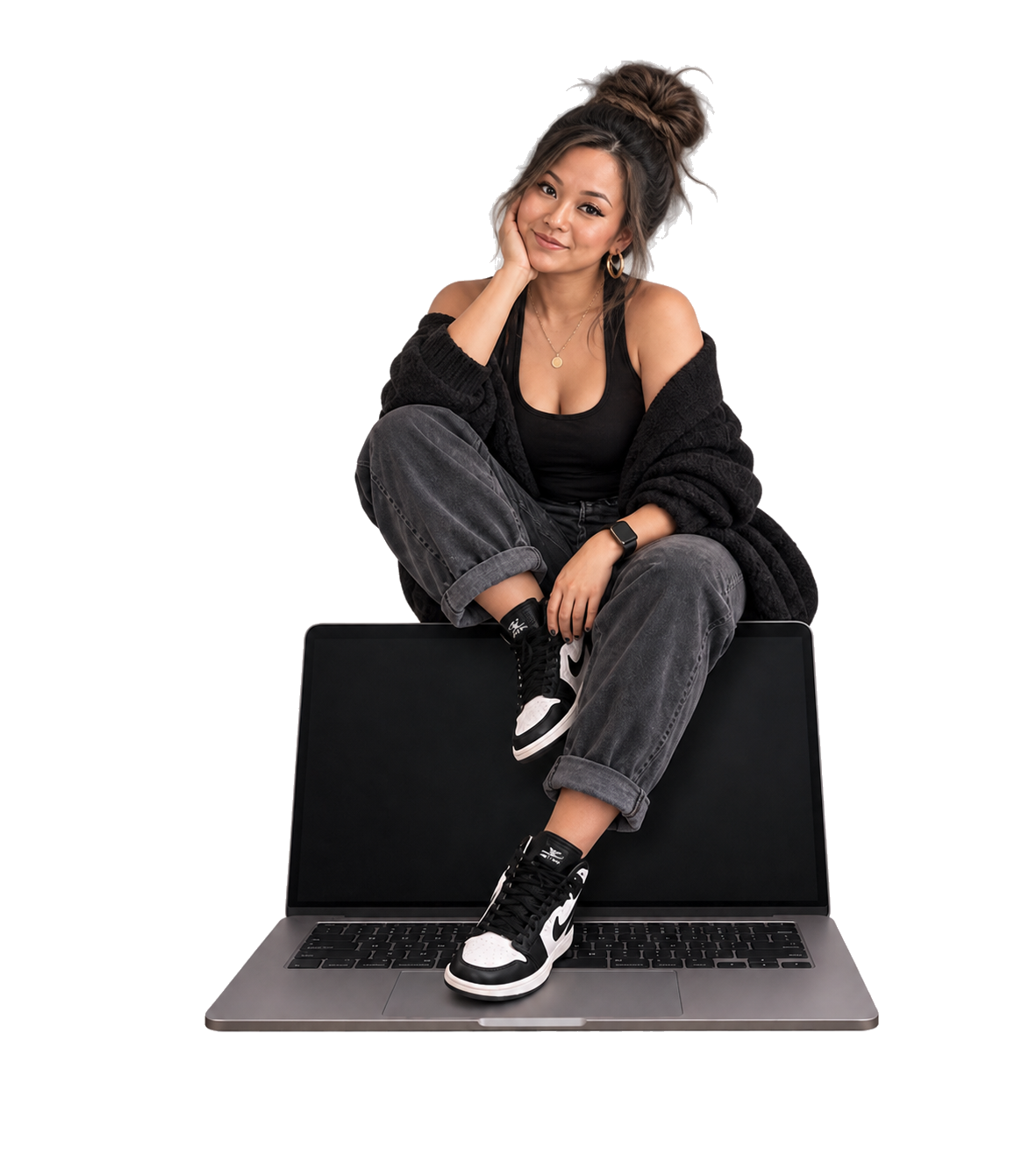 Digital Jenni sitting casually on a laptop
